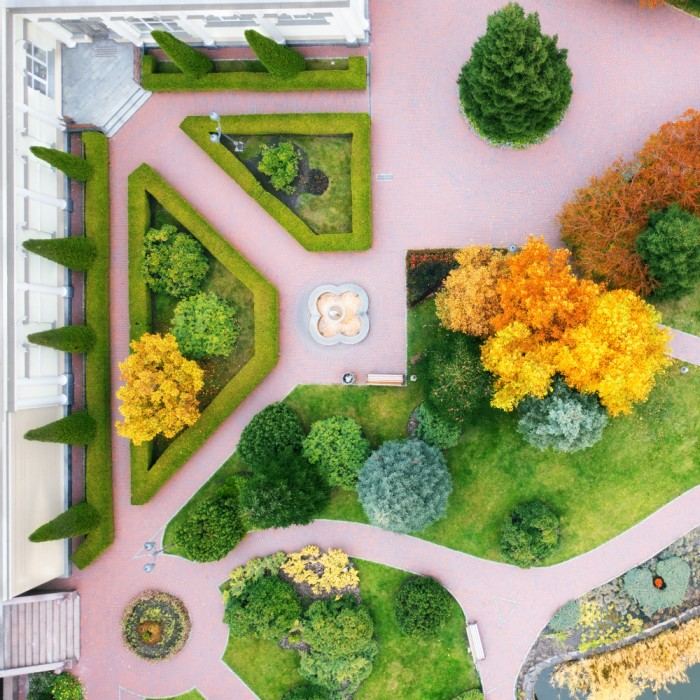 Gepflegter Garten mit Blumenbeeten
